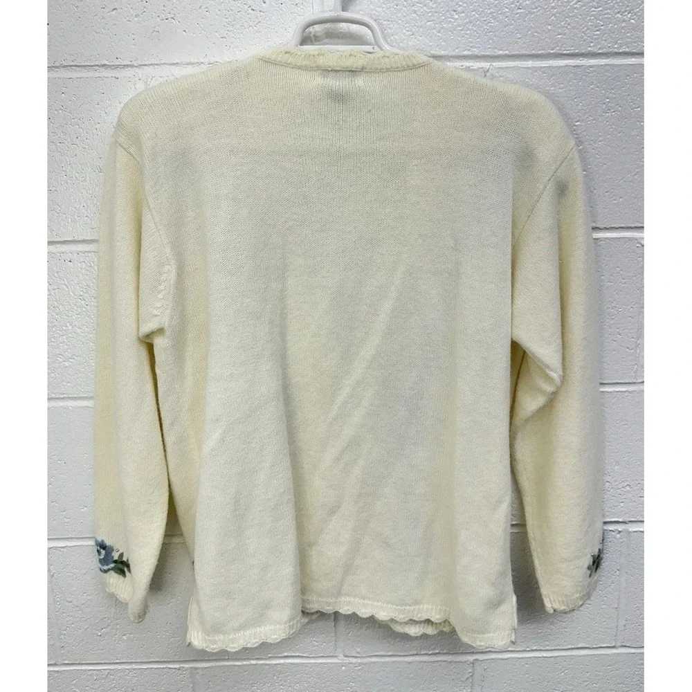VTG 90s Koret Embroidered Floral Scalloped Lace Acrylic Cream Sweater Women's XL